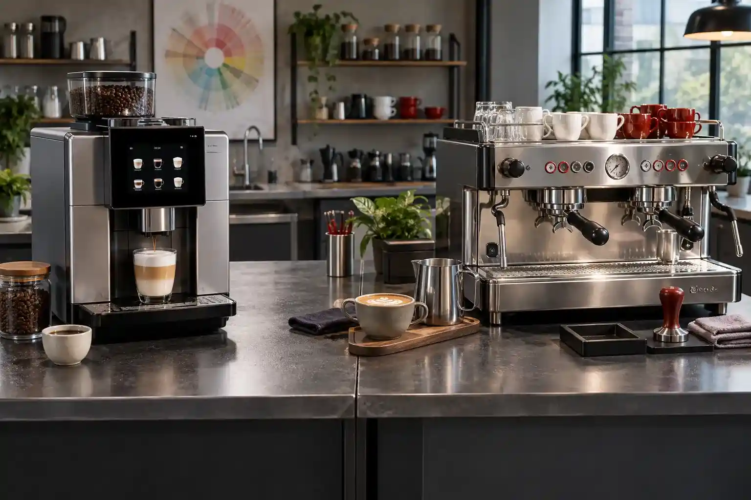 Automatic and traditional espresso machines compared in a training studio
