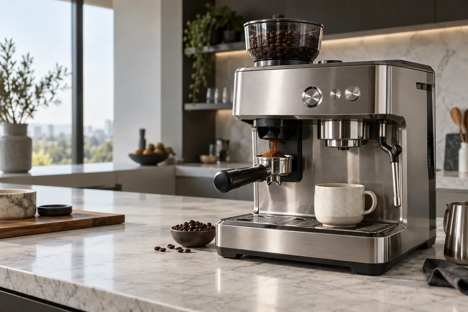 Espresso machine with built-in grinder