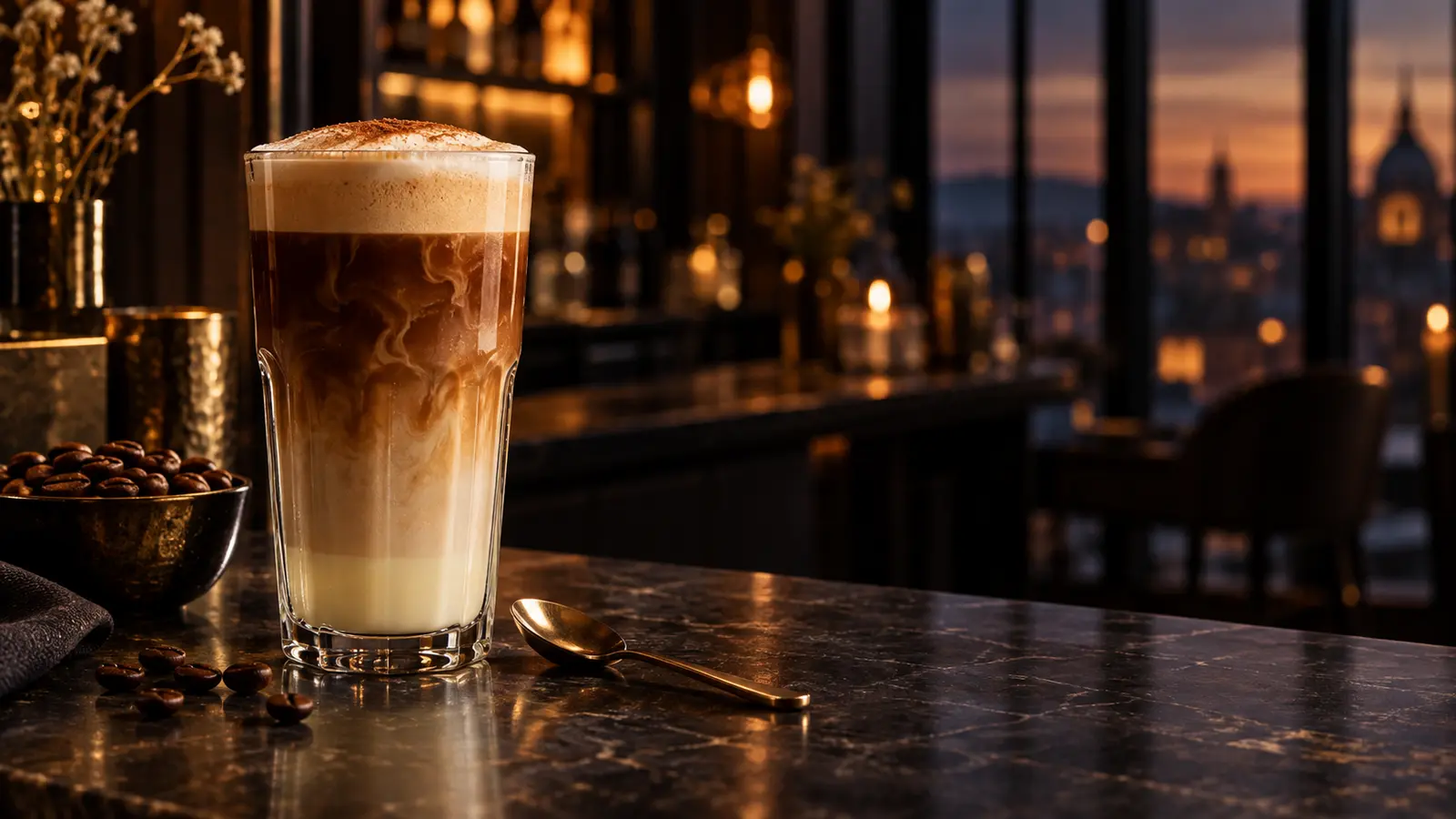 Spanish latte in a tall glass
