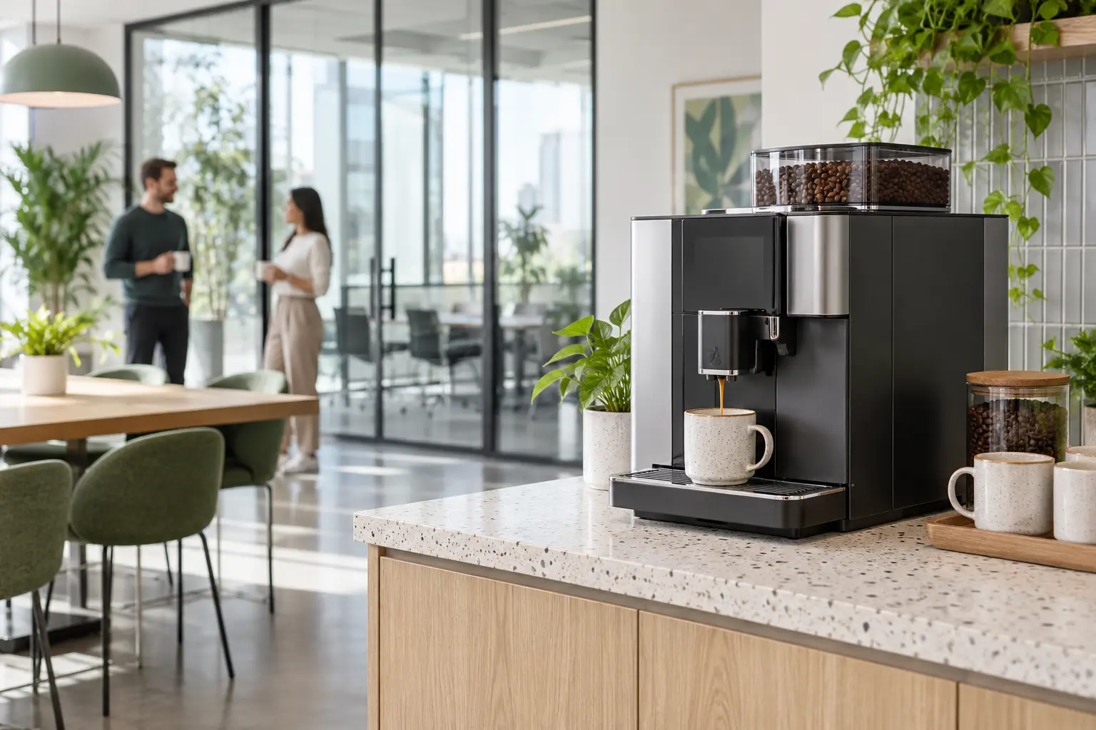 Office coffee machine in a shared workplace kitchen