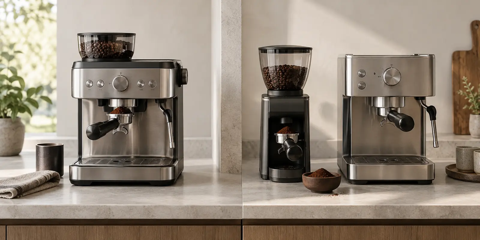 All-in-one and separate espresso grinder setups compared