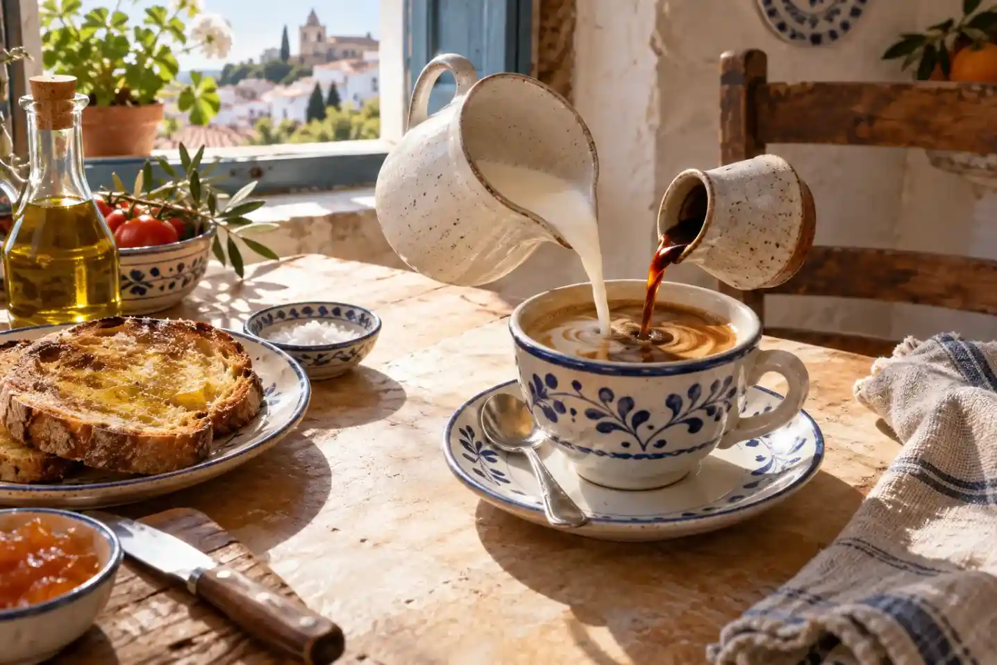 Café con leche with espresso and warm milk