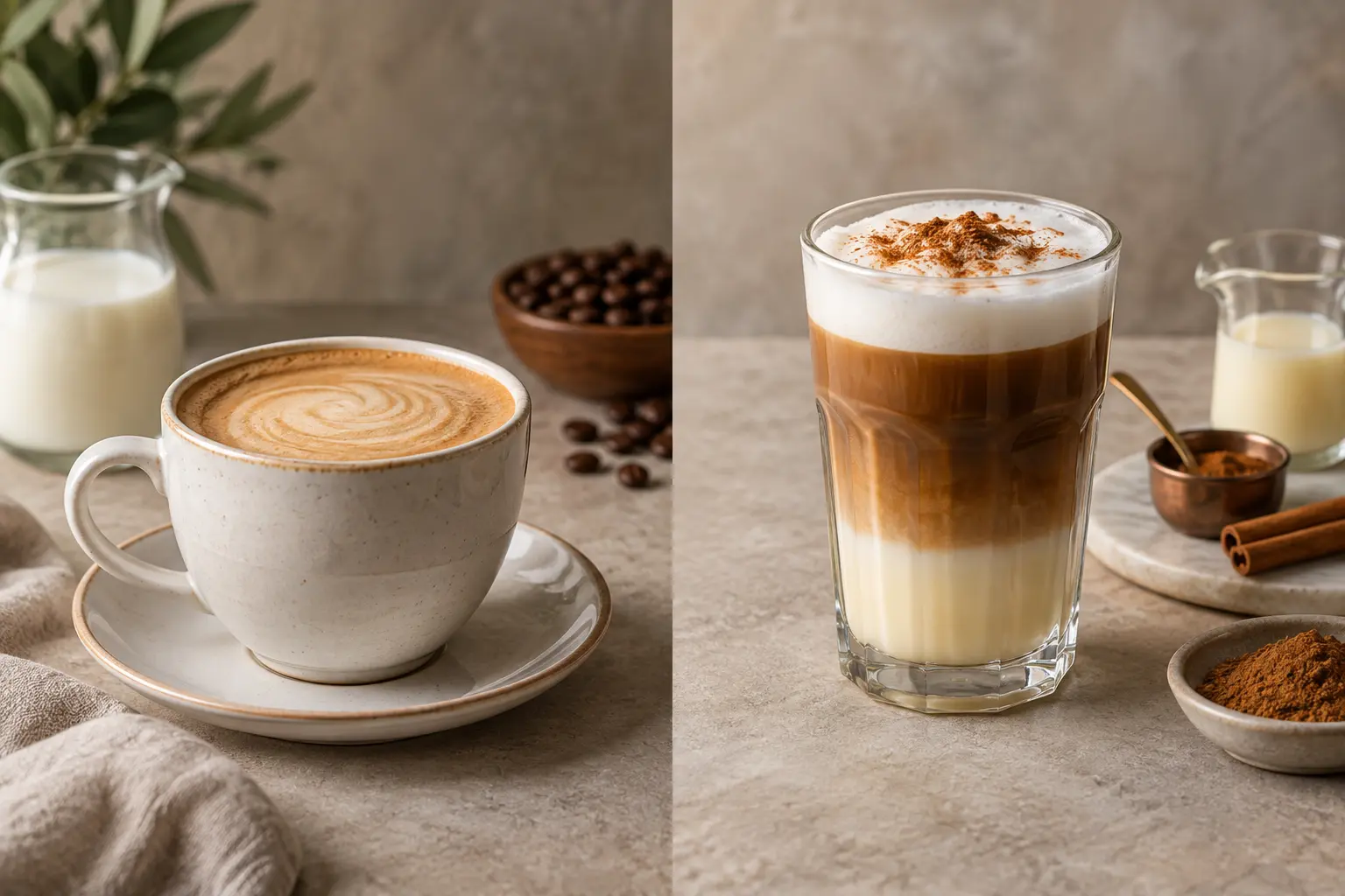 Café con leche and Spanish latte compared side by side