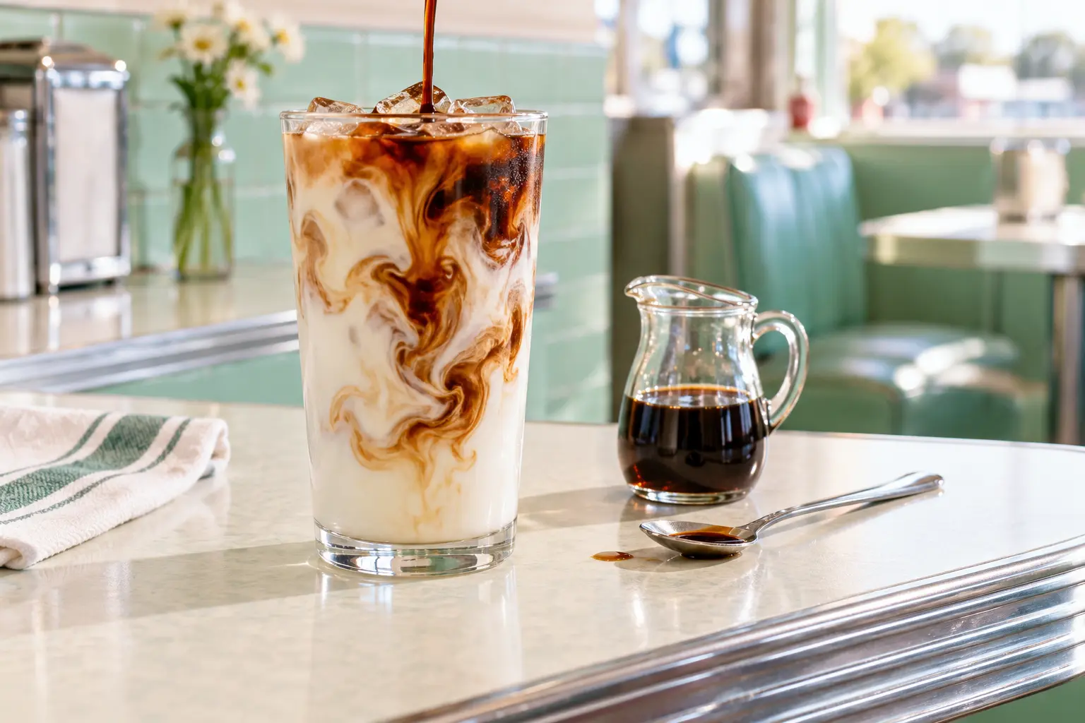 Coffee milk served in a clear glass