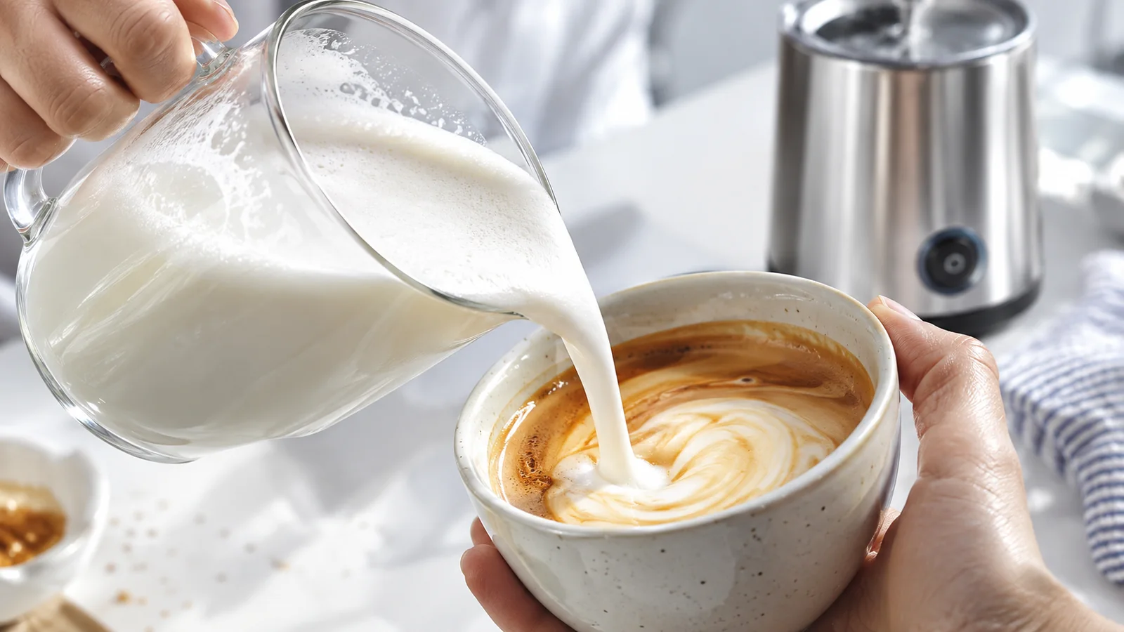 Milk frothing setup for a home café